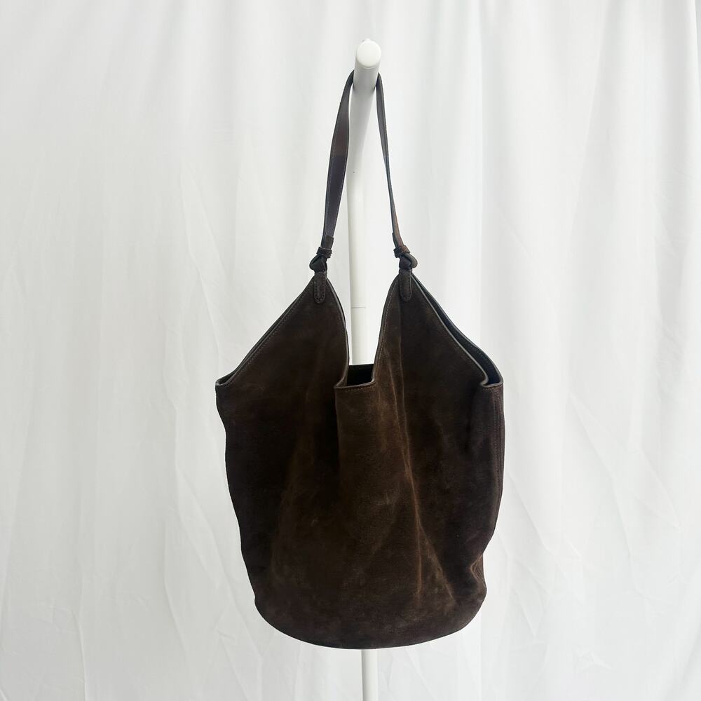 Khaite Lotus Tote Dark Brown Leather Shoulder Bag Purse Minimalist Large Scarf